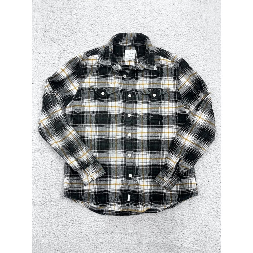 Women's American Eagle Super Soft Black Yellow Plaid Button Down Top Size M - Picture 1 of 8